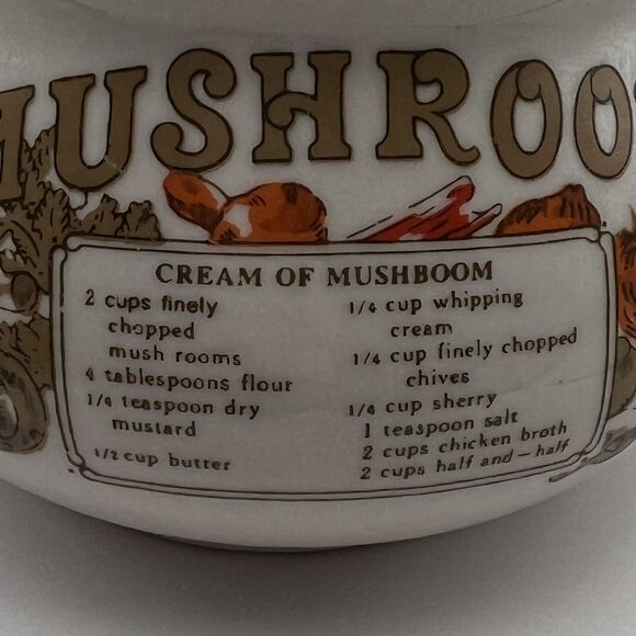 Vintage Mushroom Soup Recipe Mug Crock Bowl Handle Glazed Stoneware 16 Oz Cup - Picture 2 of 9